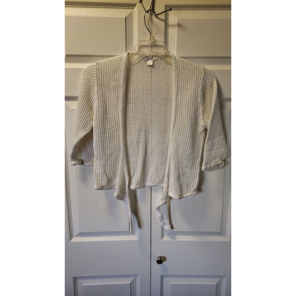 Christopher & Banks Medium Cream White Open Front Tie Hem Knit Shrug Cardigan